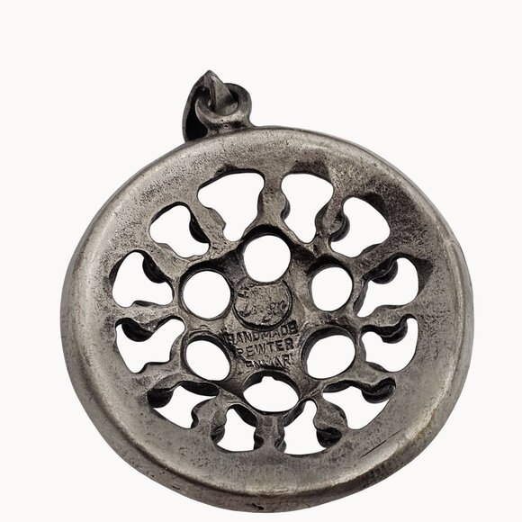 VTG Necklace Pendant Silver Tone Pewter Round Denmark Retro Whimsigoth Floral 2" - Picture 16 of 16